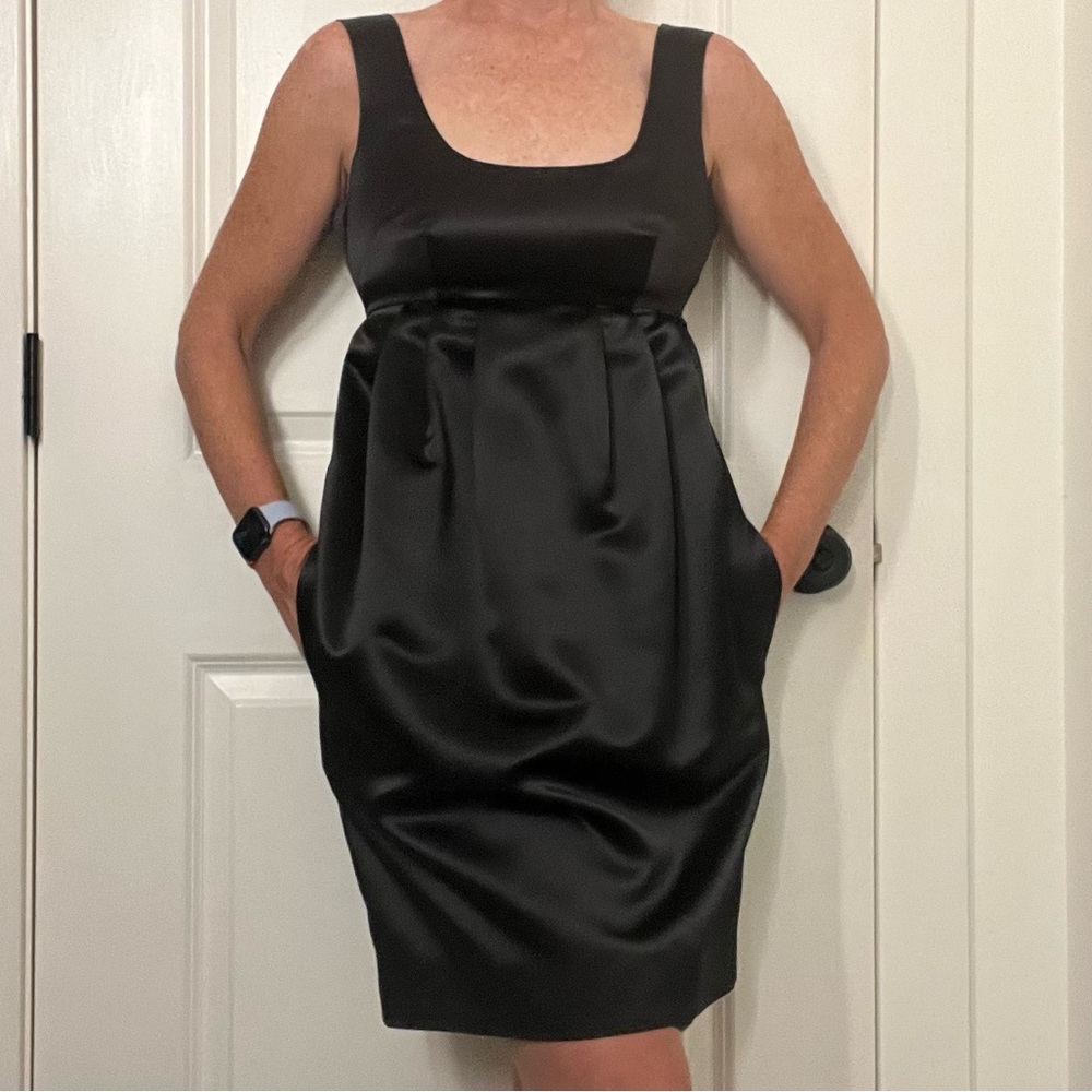 Michael Kors black empire sleeveless satin feel midi dress. Size 2.